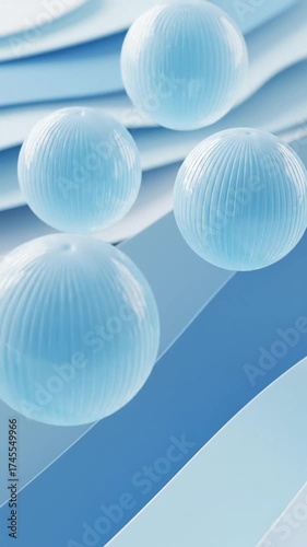 水色の球体と曲線状の抽象的な背景デザイン