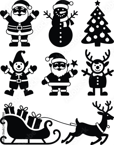 Christmas characters and sleigh santa claus snowman