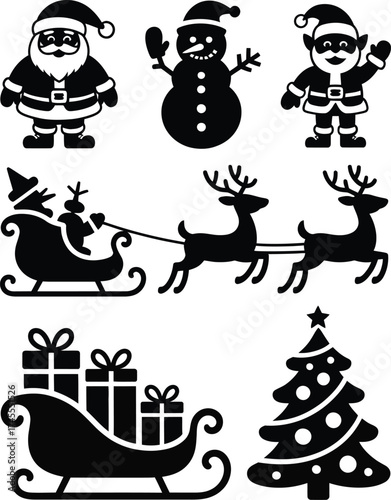 Christmas characters and objects vector silhouette