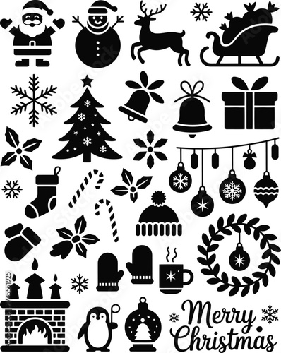 Christmas icons festive symbols vector santa snowman