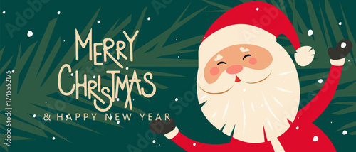 Festive background with Santa Claus. Merry Christmas and Happy New Year. Vector illustration.