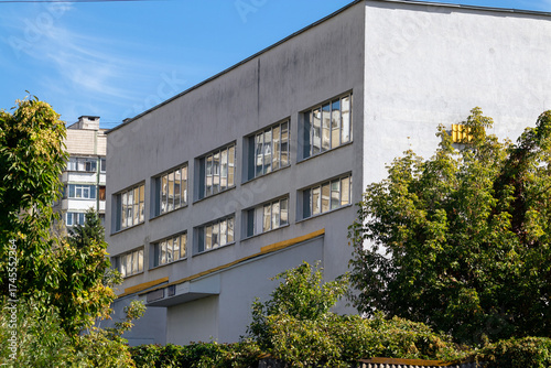 Windows with reflections in the old school building