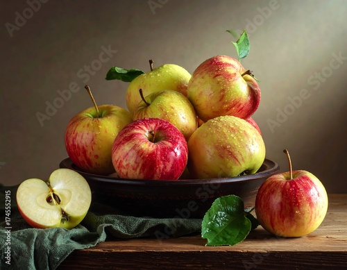 Still life of fresh apples in a bowl
