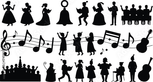 Choir singing and musical notes vector bell