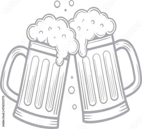 Toasting with beer mugs festive celebration cheers with foam bubbles