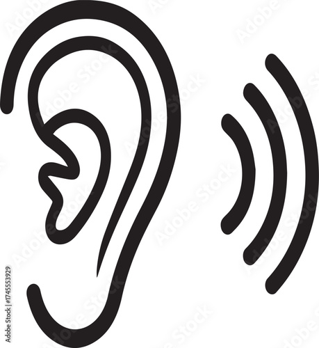 Stylized ear with sound waves illustration hearing and listening concept
