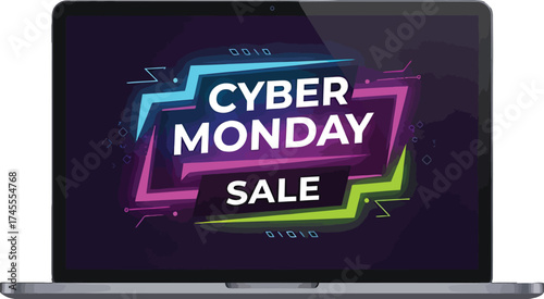 Engaging Cyber Monday Sale message displayed on a sleek laptop for dig