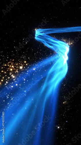 青い光の筋が輝く宇宙空間の抽象的な背景