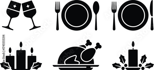 Festive dining icons celebration vector silhouette