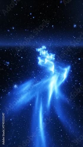 青い光の流れ星と宇宙空間の星空背景