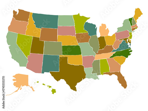 United States Colorful State Map Modern Vector Illustration for Geography, Education, and Business Presentation Use