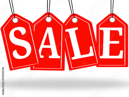 Red Sale Hanging Tags Vector Illustration for Ecommerce, Promotions, Retail, Discount Events, and Online Shopping