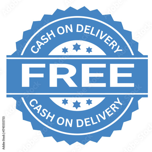Blue Cash On Delivery Free Stamp Vector Icon for Ecommerce, Shopping, Payment, and Online Retail Graphics