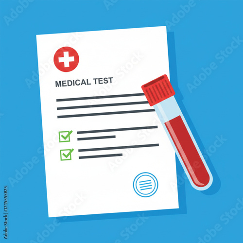 vector illustration of medical test paper with blood bottle