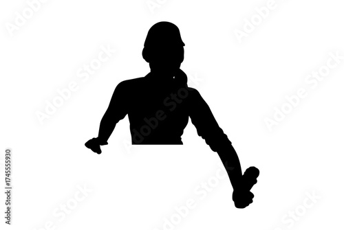 Silhouette of a female runner in motion against a white background