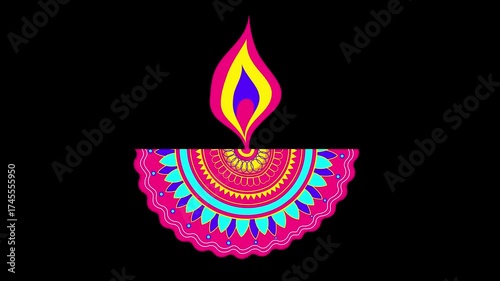 Diwali Hindu Festival Colorful Diya Animation with Alpha Channel