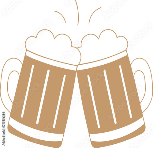 Two beer mugs cheering for celebration friendship and good times