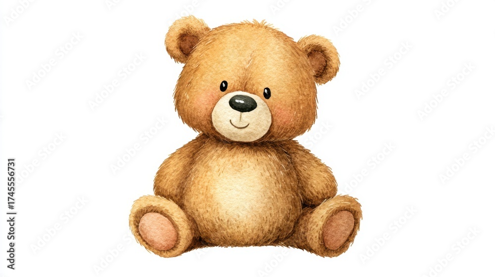 Fototapeta premium A cute, plush teddy bear with a friendly expression, featuring soft fur and round ears, perfect for children and as a comforting companion.