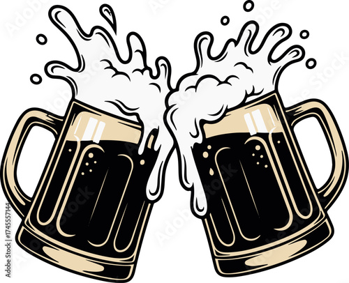 Beer Mugs Silhouette Cheers Illustration Set for Party Designs