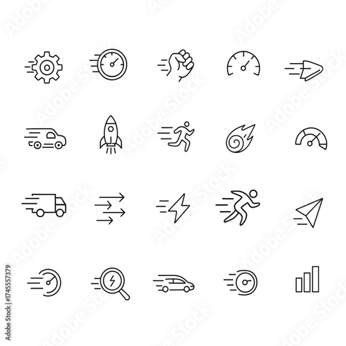 Speed and fast delivery line icons collection