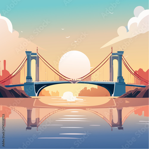 Suspension bridge over water at sunset