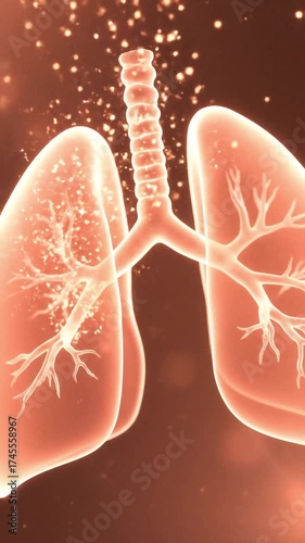 Human Lungs Breathing Animation with Oxygen Particles, Healthy Respiratory System