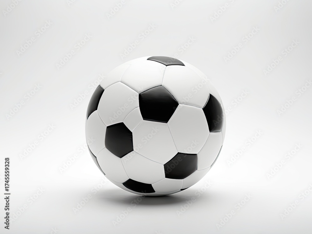Fototapeta premium Classic black & white soccer ball centered against a white backdrop