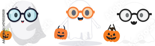 Friendly ghost character wearing oversized round glasses vector art