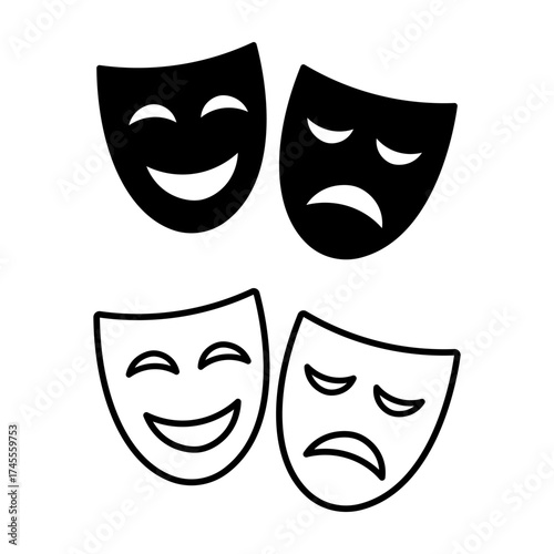 Vector art of comedy and tragedy masks representing theater and drama