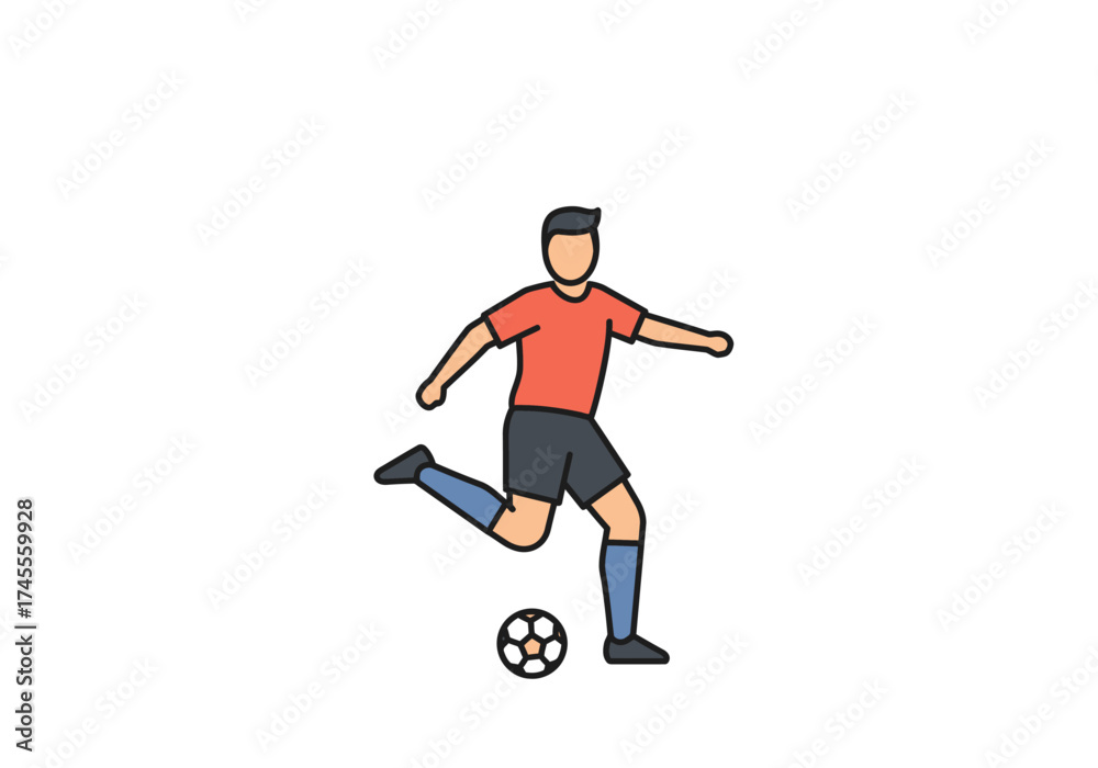 Fototapeta premium Stylized illustration of a soccer player kicking a ball.