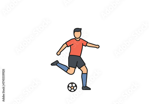 Stylized illustration of a soccer player kicking a ball.