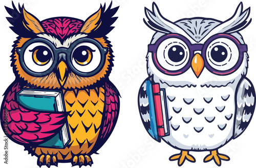 owl with round glasses and a book under one wing