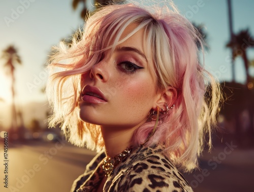 Pink-haired model with dram...