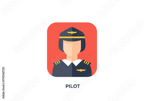 Stylized pilot avatar icon featuring dark blue uniform gold epaulets and winged hat emblem.