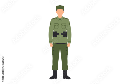 Flat Illustration of a Soldier in Full Military Uniform.
