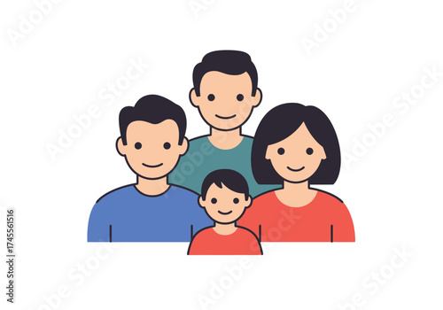Stylized Cartoon Family of Four Posed Together Happily.