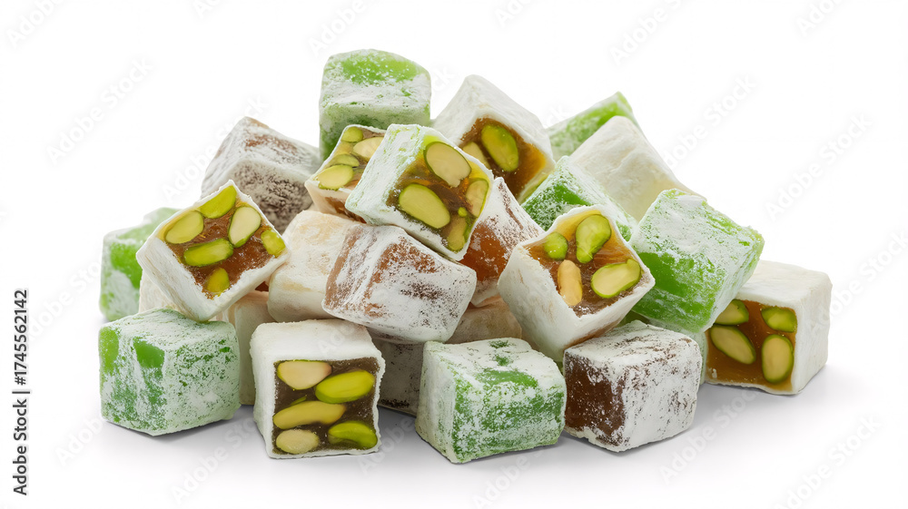 Fototapeta premium Delicious Turkish Delight with pistachios, a sweet confectionary treat