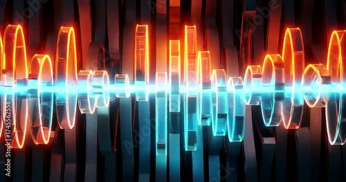 Vibrant soundwave visualization with neon colors against a dark background