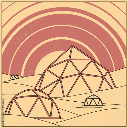 Vector art of mars colony futuristic landscape
