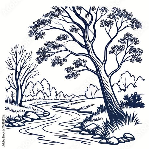 Vector art of river landscape