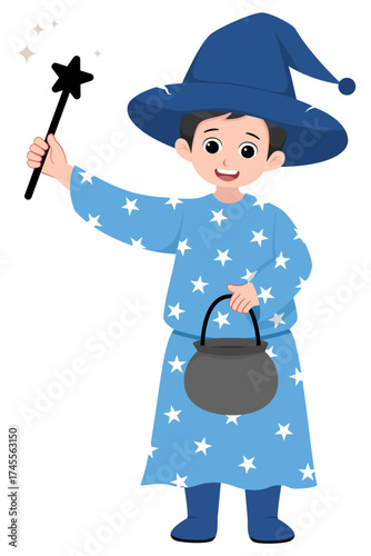 Cute Wizard Kid Casting a Spell
