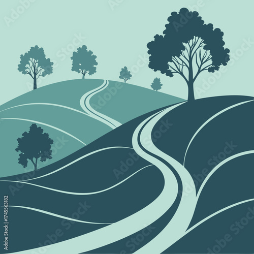 Vector art of road through the rolling hills