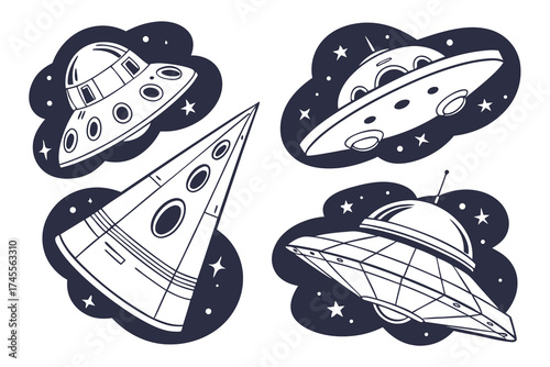 Collection of Retro Style Flying Saucers and Spaceships alien extraterrestrial