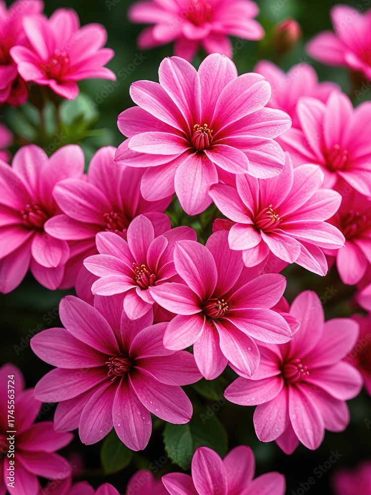 Obraz premium Close-up of vibrant pink flowers in full bloom, with lush green foliage