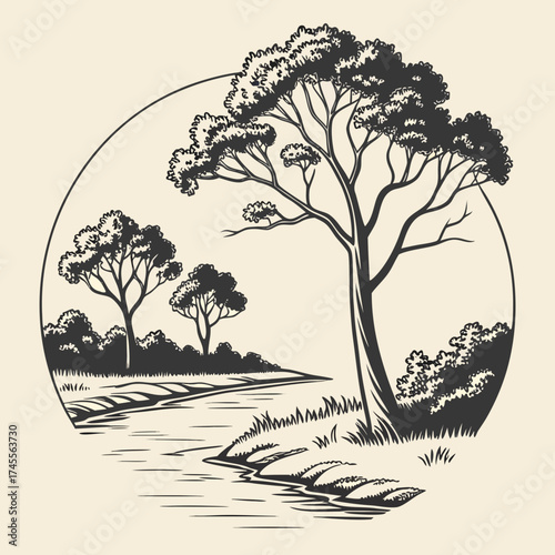 Vector art of trees by the river illustration