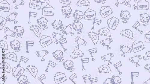 Education pattern ideal for school materials, childrens games, or sportsthemed designs. Trophy flags rulers monsters patterns for a fun and engaging look.