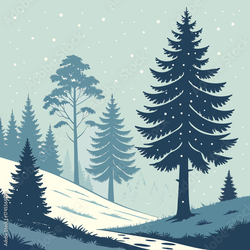Vector art of winter landscape with snow and trees