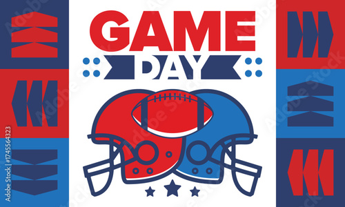 Game Day. American football playoff. Super Party in United States. Final game of regular season. Professional team championship. Ball for american football. Sport poster. Vector illustration