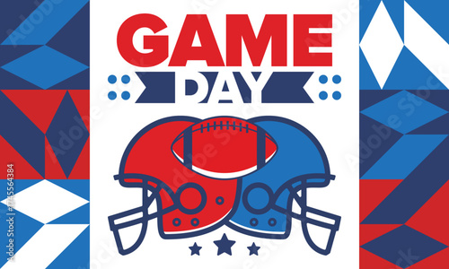 Game Day. American football playoff. Super Party in United States. Final game of regular season. Professional team championship. Ball for american football. Sport poster. Vector illustration
