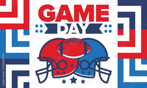 Game Day. American football playoff. Super Party in United States. Final game of regular season. Professional team championship. Ball for american football. Sport poster. Vector illustration
